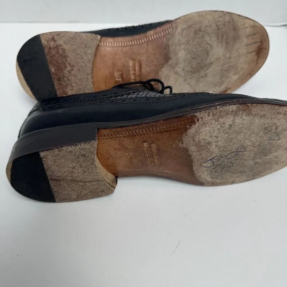 Paul Frederick Art Check Wing Tip Blue Leather Shoes 8M #FFK115D‎